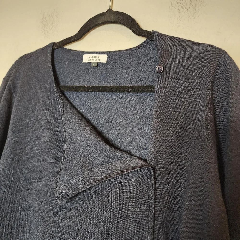 Galeries‎ Lafayette Navy Sweater. One pocket. Size large.
